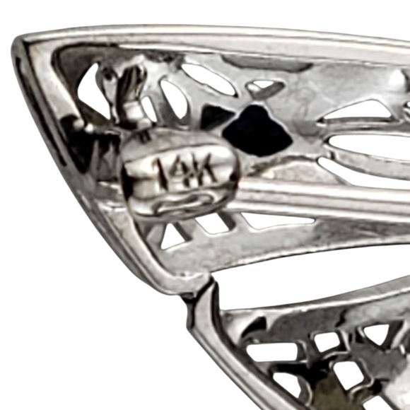 14 Karat White Gold Filigree Sapphire & Diamond Bow Brooch #20073 - Picture 5 of 6